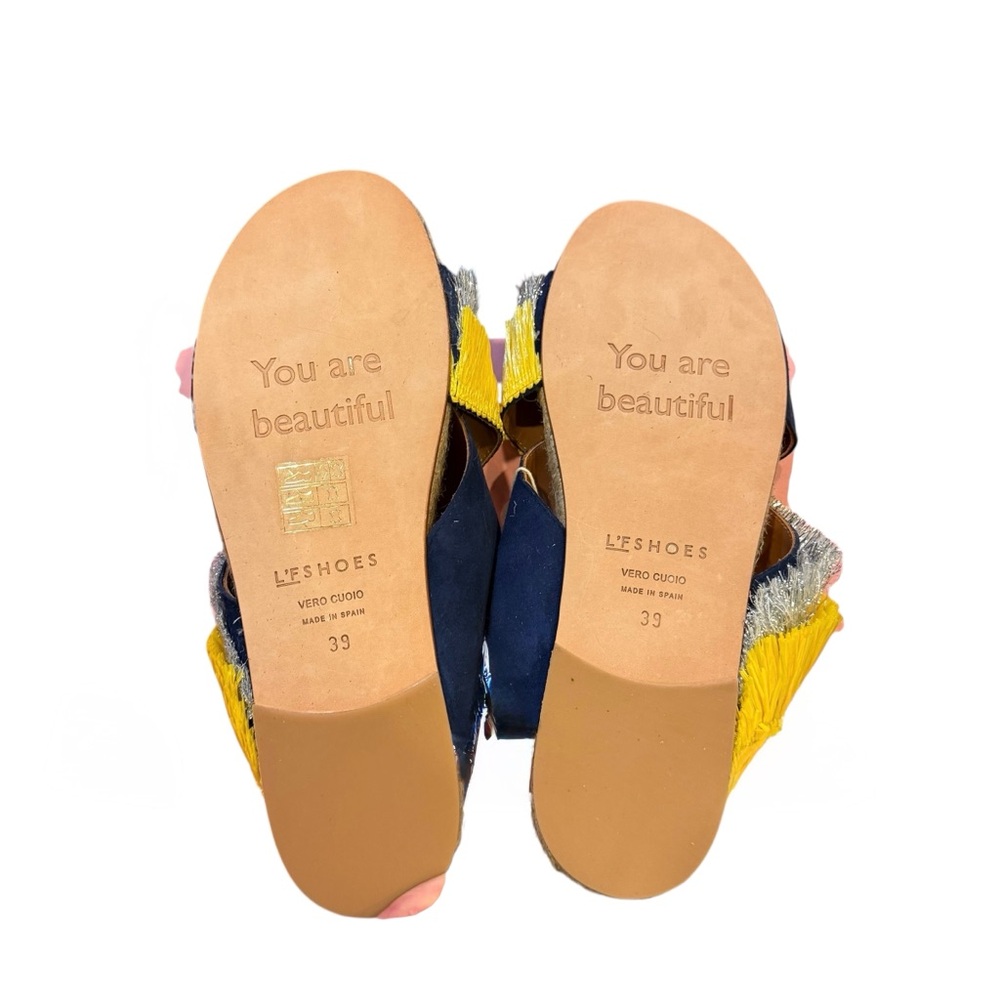 L’F Shoes Made in Spain Slide Sandals in Navy Yellow and Silver Sz 39 - Picture 6 of 11
